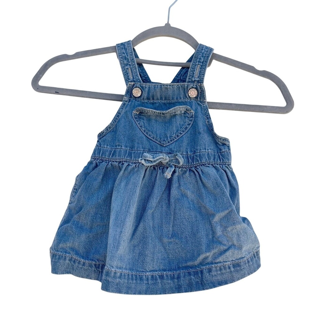 Gap‎ Baby Girls Denim Jumper, Heart Pocket, Adjustable Straps, Sz 6-12 mos